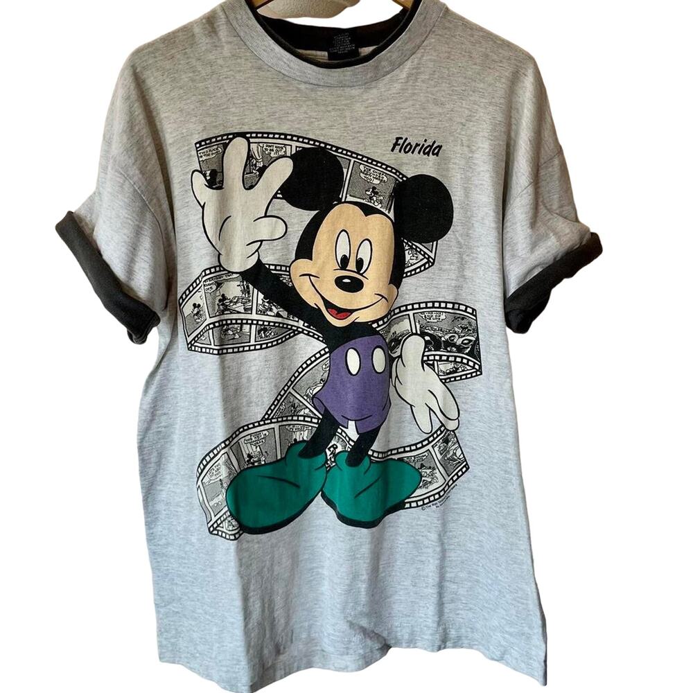 Vintage 80s Mickey Mouse Film Double Collar/Sleeves Single Stitch Shirt Adult XL